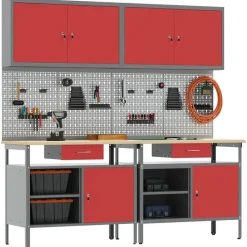 vidaXL Werkbankset met lade 8 pcs Rood en Grijs Gepoedercoat staal