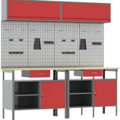vidaXL Werkbankset met lade 8 pcs Rood en Grijs Gepoedercoat staal