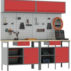 vidaXL Werkbankset met lade 8 pcs Rood en Grijs Gepoedercoat staal