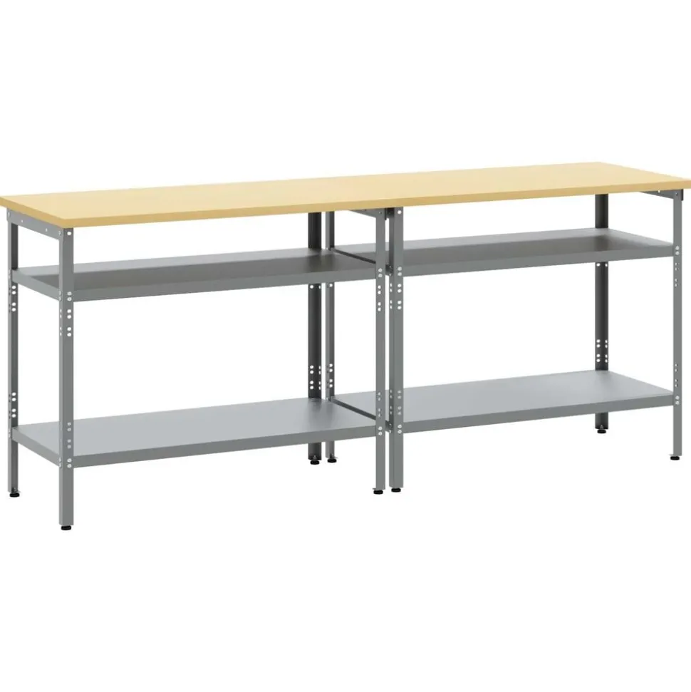 vidaXL Werkbankset met plank 2 pcs Beige en Grijs 200 x 55 x 85 cm