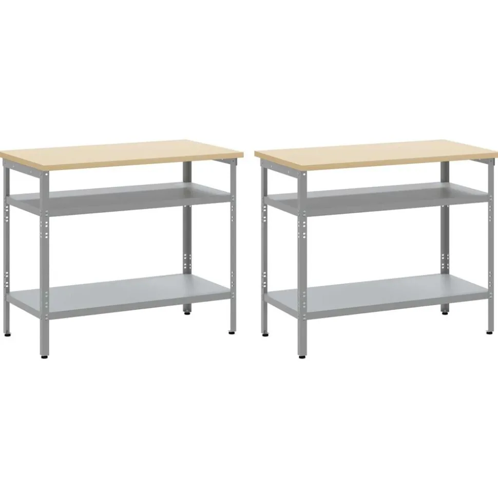 vidaXL Werkbankset met plank 2 pcs Beige en Grijs 200 x 55 x 85 cm