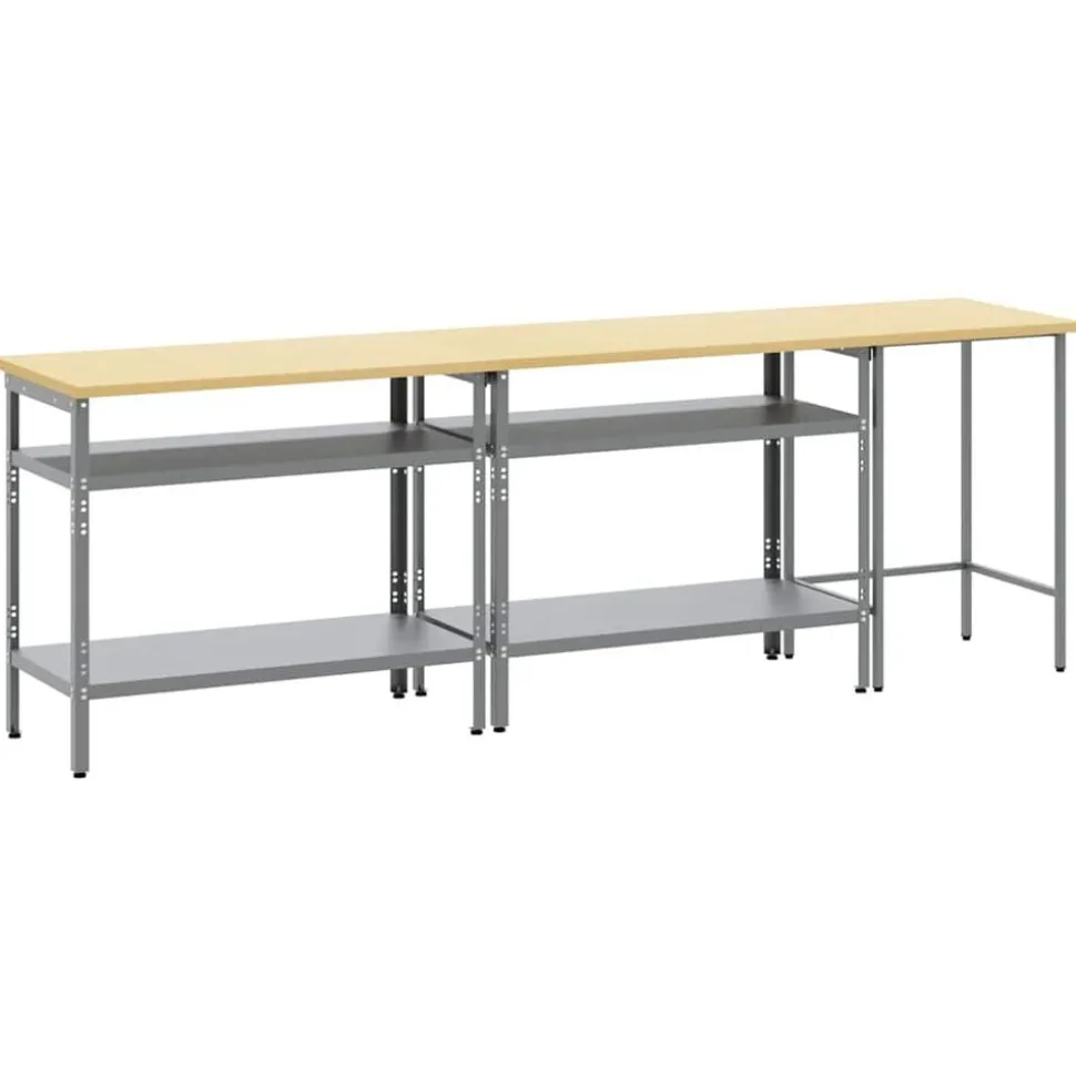 vidaXL Werkbankset met plank 3 pcs Beige en Grijs Gepoedercoat staal