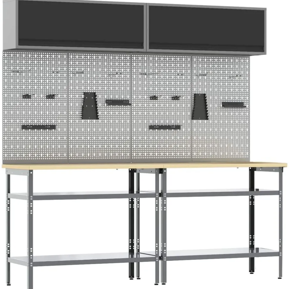 vidaXL Werkbankset met plank 8 pcs Zwart en Grijs Gepoedercoat staal