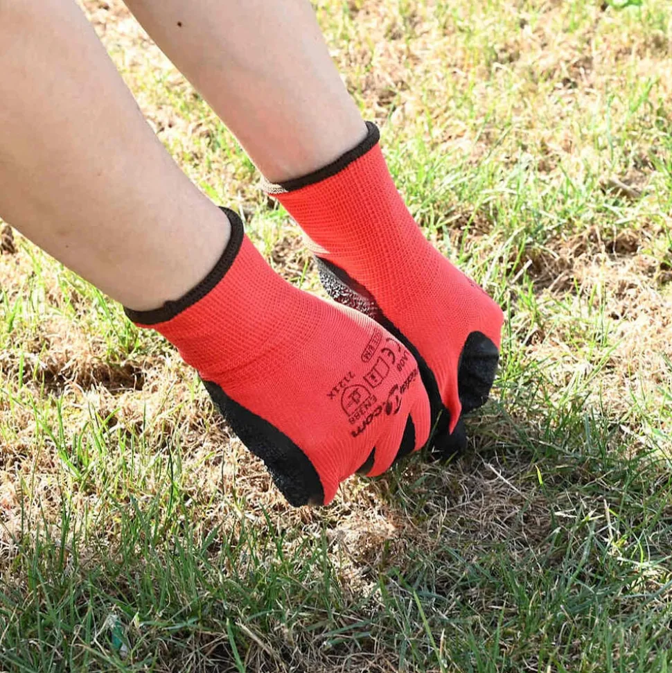 vidaXL Werkhandschoenen 12 pcs Rood en Zwart 7 / S Latexcoating