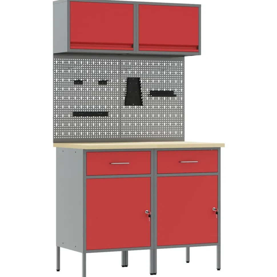 vidaXL Werkkast set 6 pcs Rood Poedergecoat staal en gefabriceerd hout