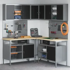 vidaXL Werkkast set met lade met plank met slot 10 pcs Zwart en Grijs