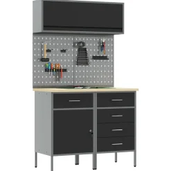 vidaXL Werkkast set met lade met plank met opslag met slot 5 pcs Zwart