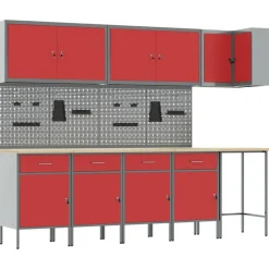 vidaXL Werkkast set met lade met plank met opslag 12 pcs Rood en Grijs