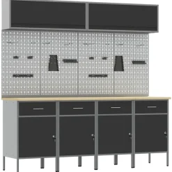 vidaXL Werkkast set met lade met opslag met slot 10 pcs Zwart