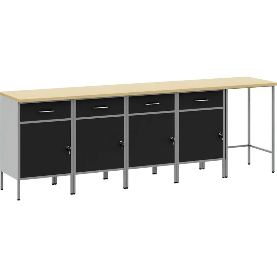 vidaXL Werkkast set met lade met opslag met slot 5 pcs Zwart en Grijs
