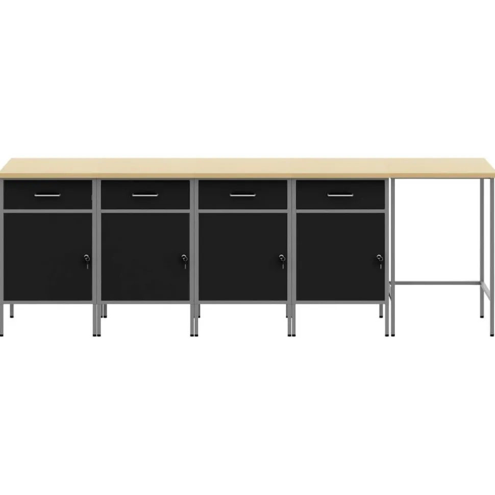 vidaXL Werkkast set met lade met opslag met slot 5 pcs Zwart en Grijs