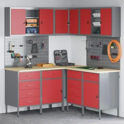 vidaXL Werkkast set met lade met plank met opslag 12 pcs Rood en Grijs