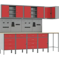 vidaXL Werkkast set met lade met plank met slot 12 pcs Zwart en Grijs