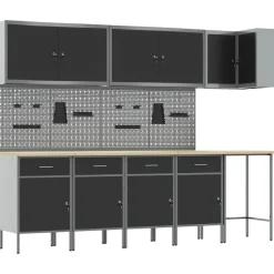 vidaXL Werkkast set met lade met plank met slot 12 pcs Zwart en Grijs
