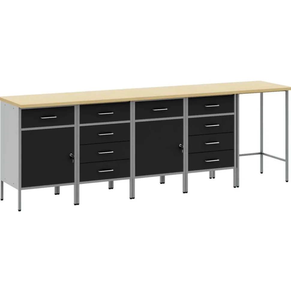vidaXL Werkkast set met lade met opslag met slot 5 pcs Zwart en Grijs