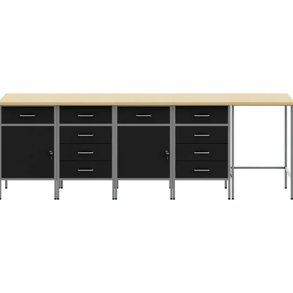 vidaXL Werkkast set met lade met opslag met slot 5 pcs Zwart en Grijs