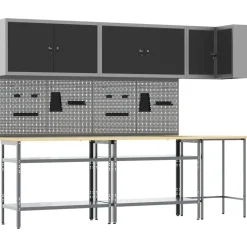vidaXL Werkkast set met plank met opslag 10 pcs Zwart en Grijs