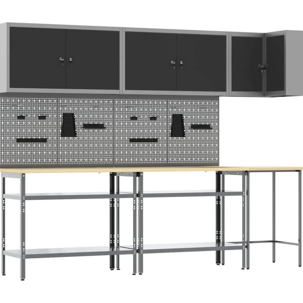 vidaXL Werkkast set met plank met opslag 10 pcs Zwart en Grijs