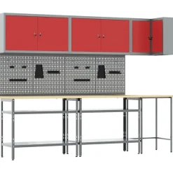 vidaXL Werkkast set met plank met opslag met slot 10 pcs Rood en Grijs