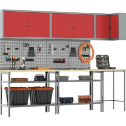 vidaXL Werkkast set met plank met opslag met slot 10 pcs Rood en Grijs