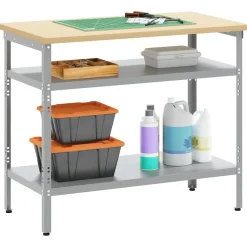 vidaXL Werktafel met plank Grijs 100 x 55 x 85 cm Gepoedercoat staal