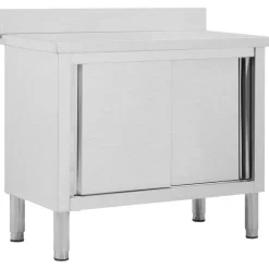 vidaXL Werktafel met schuifdeuren 100x50x(95-97) cm roestvrij staal