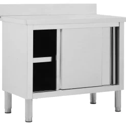 vidaXL Werktafel met schuifdeuren 100x50x(95-97) cm roestvrij staal