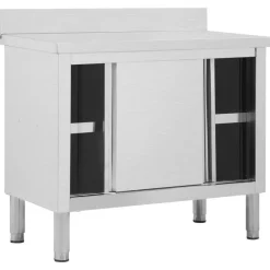 vidaXL Werktafel met schuifdeuren 100x50x(95-97) cm roestvrij staal