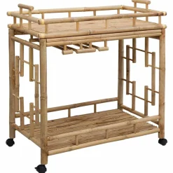 vidaXL Wijn Trolley Met Wielen Naturel 85 x 50 x 93 cm Bamboe