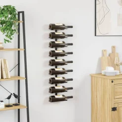 vidaXL Wijnrek voor 9 flessen wandmontage ijzer zwart