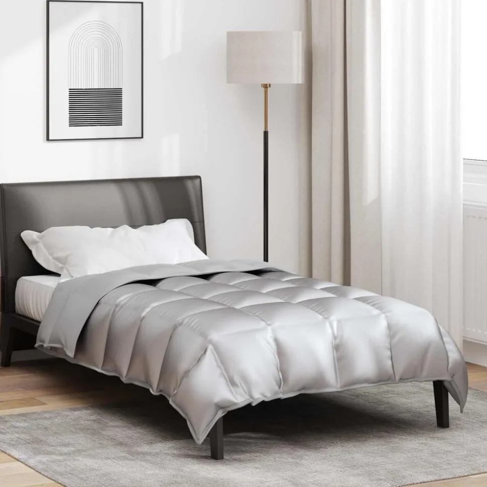 vidaXL Winter Dekbed Zilver 135 x 200 cm Satijn en Microfiber