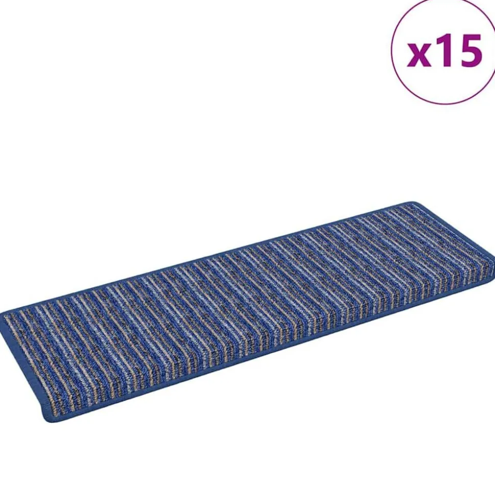 vidaXL Zelfklevende Trapmatten Gestreept 15 pcs Blauw 65 x 21 x 4 cm