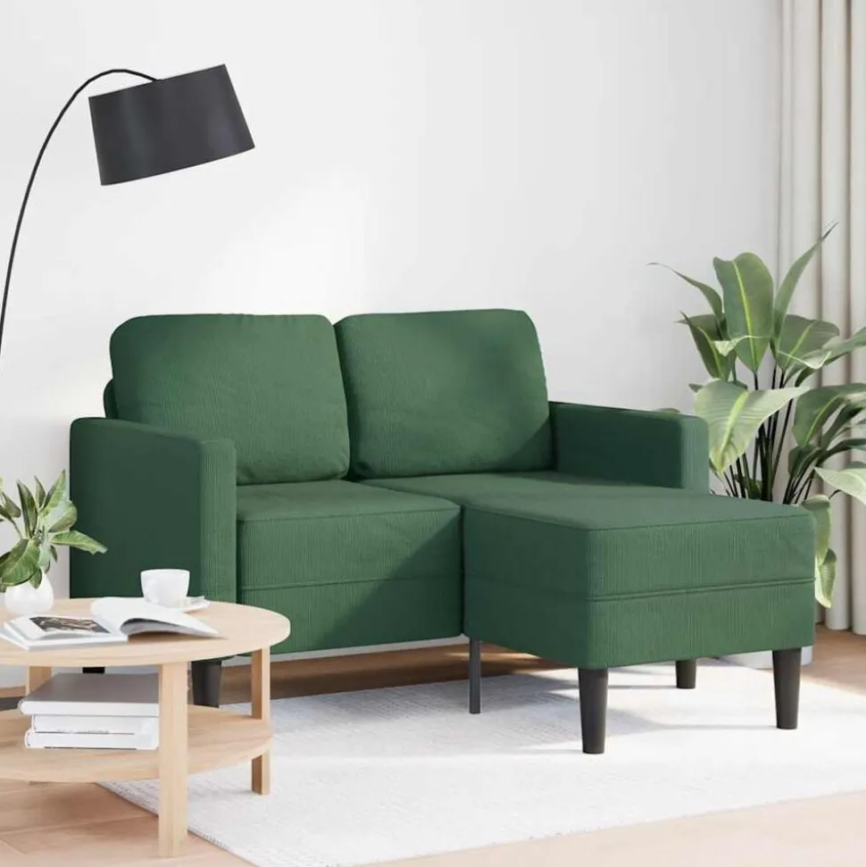 vidaXL 2-zitsbank met ligstoel L-vorm donkergroen 125 cm linnen
