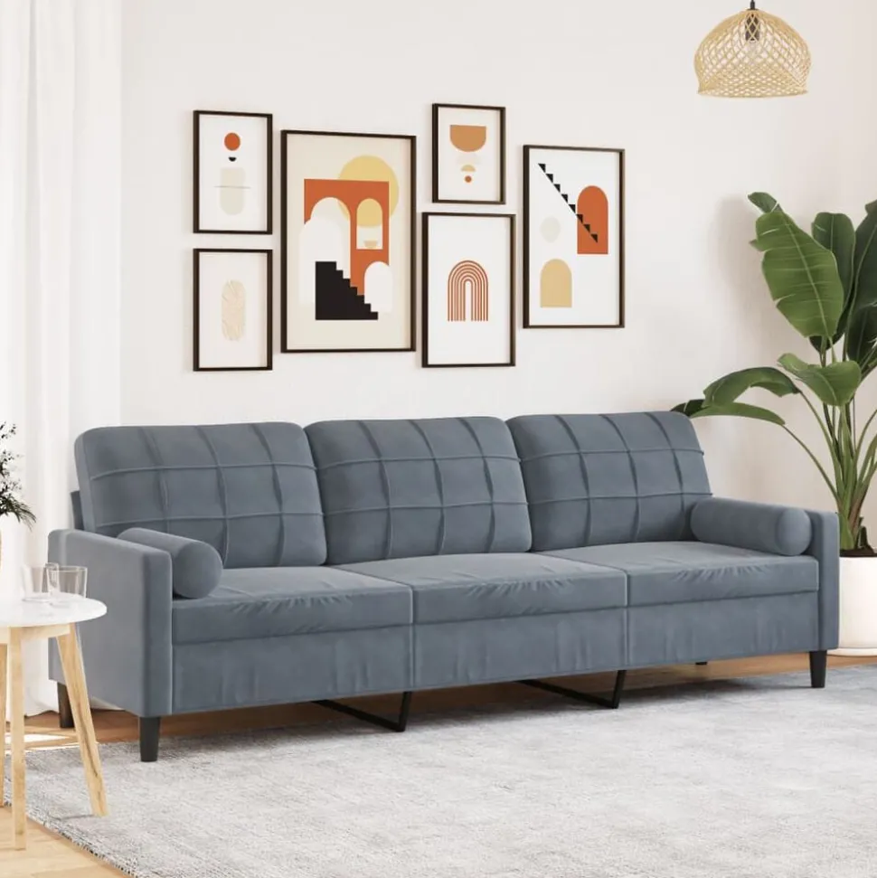 vidaXL 3-zitsbank met sierkussens 210 cm fluweel donkergrijs