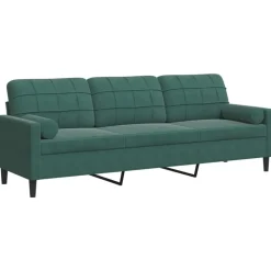 vidaXL 3-zitsbank met sierkussens 210 cm fluweel donkergroen