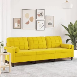 vidaXL 3-zitsbank met sierkussens 210 cm fluweel geel