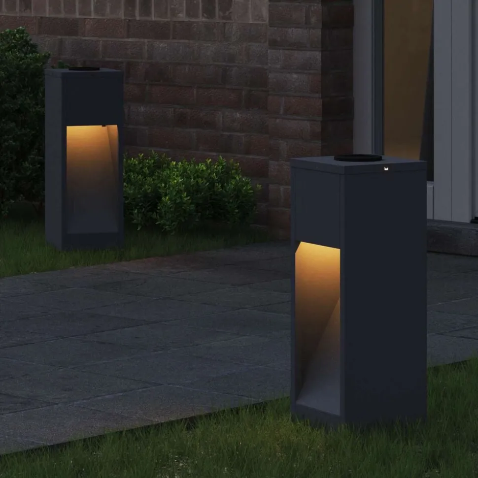 vidaXL Zonne LED Padverlichting 2 pcs Antraciet Koudgewalst staal