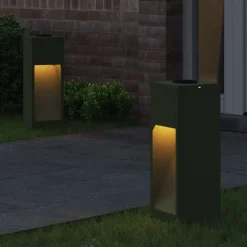 vidaXL Zonne LED Padverlichting 2 pcs Olijf Groen Koudgewalst staal