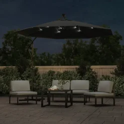 vidaXL Zweefparasol met LED-verlichting stalen paal 300 cm antraciet