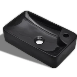 Wasbak met kraangat, keramiek, zwart