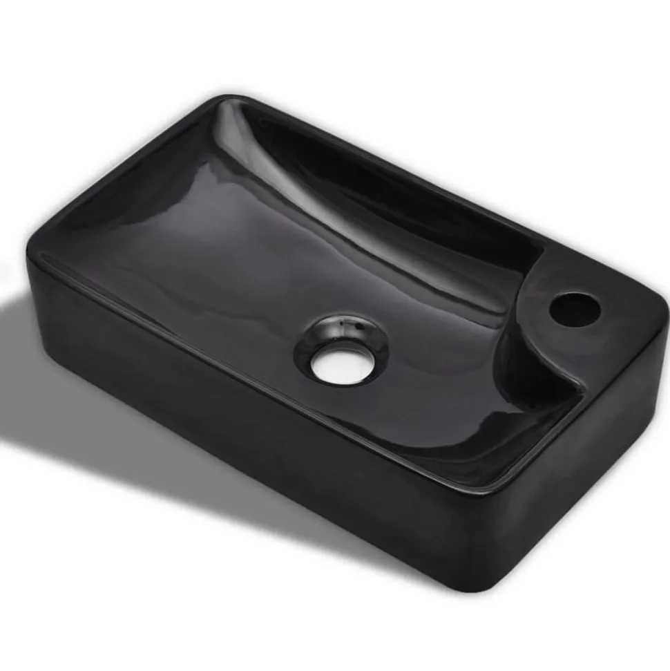 Wasbak met kraangat, keramiek, zwart