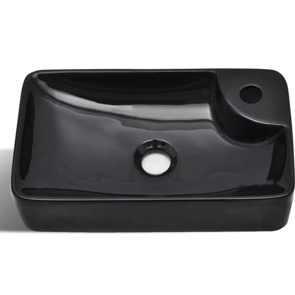 Wasbak met kraangat, keramiek, zwart
