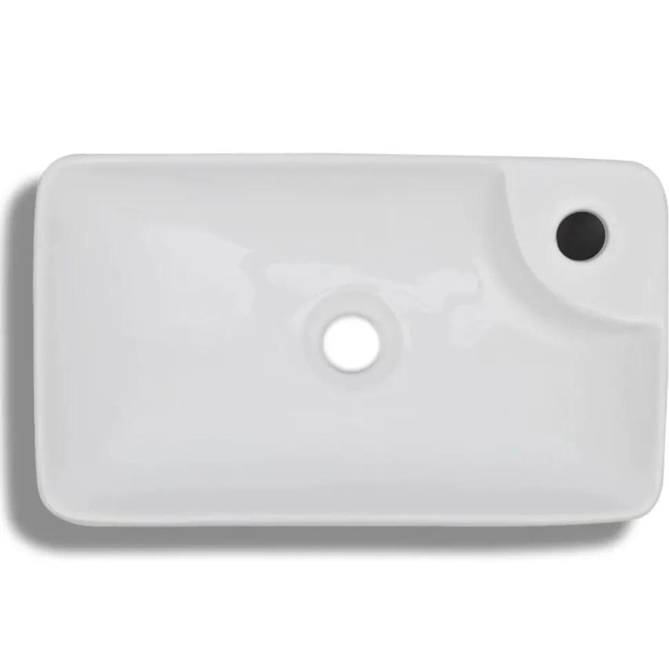 Wasbak met kraangat, keramiek, wit